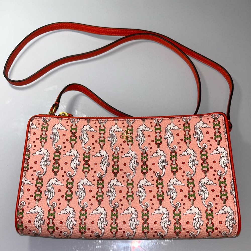 Women's Coral Seahorse Print Crossbody Bag - Picture 2 of 11